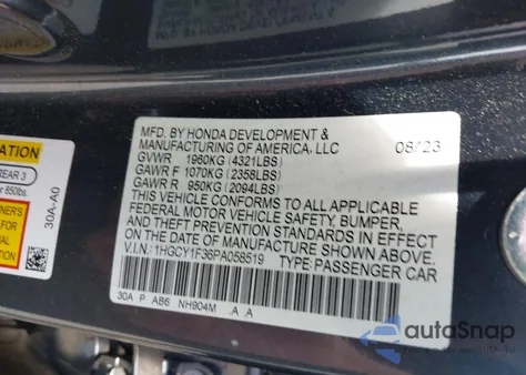 2023 Honda Accord Ex from USA, damaged, VIN 1HGCY1F36PA058519